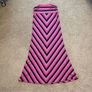 Maria Gabrielle Maxi Skirt Womens Medium Pink Blue Striped
